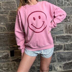 Alter’d State Pink Crewneck Oversized Sweatshirt with Smiley Face